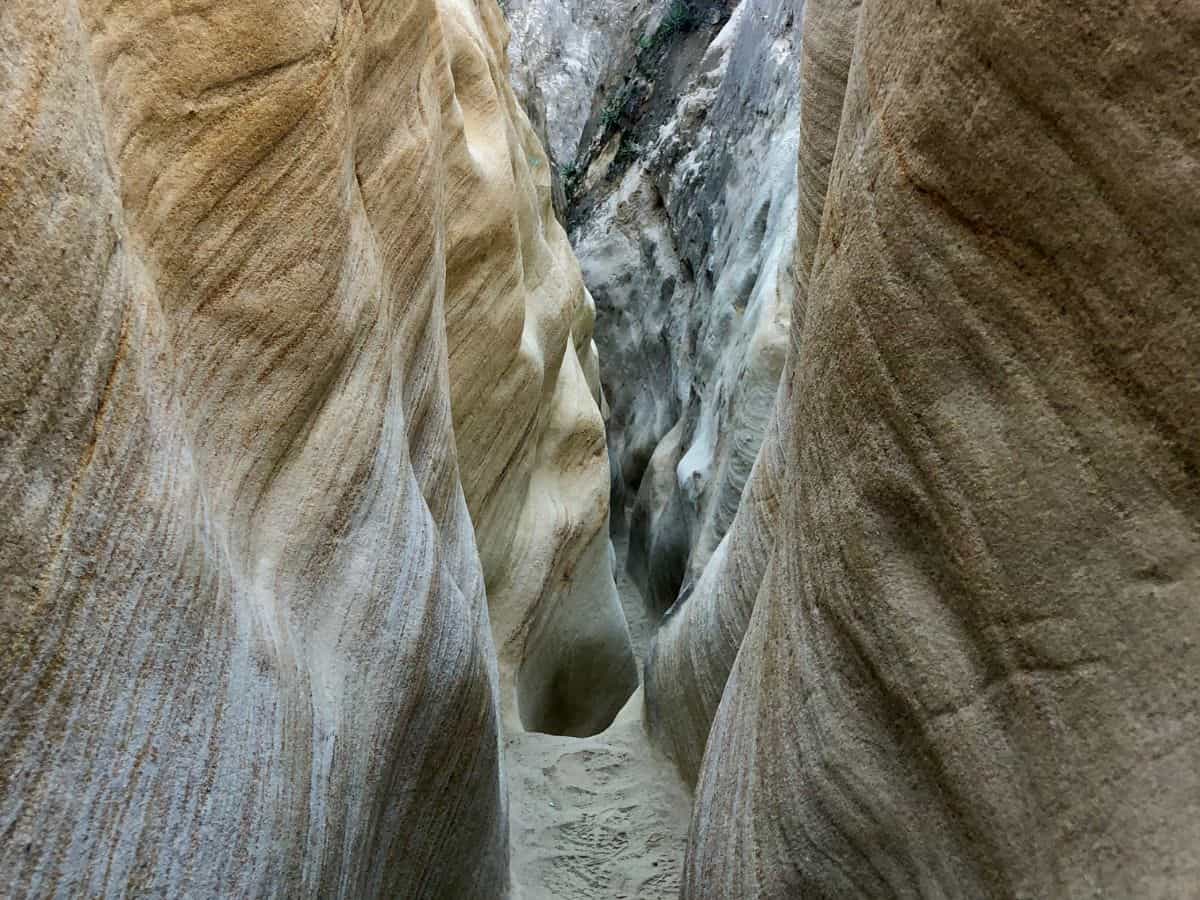 Annie's Canyon Trail winds through narrow sandstone canyons with smooth, swirling patterns, a unique and exciting option for dog-friendly hikes in San Diego.