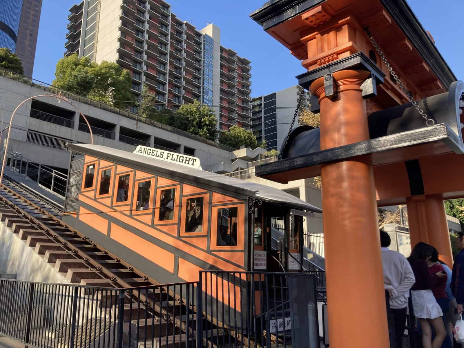 Ride the historic Angels Flight railway in Downtown Los Angeles, an iconic and almost free experience, costing only a few cents.