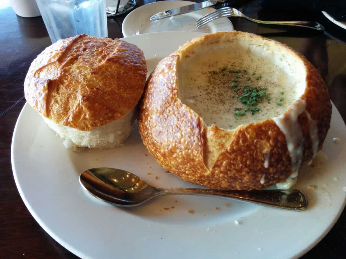A delicious clam chowder served in a sourdough bread bowl, a quintessential San Francisco treat. Sampling this local delicacy is a must-do when looking for things to eat in San Francisco.