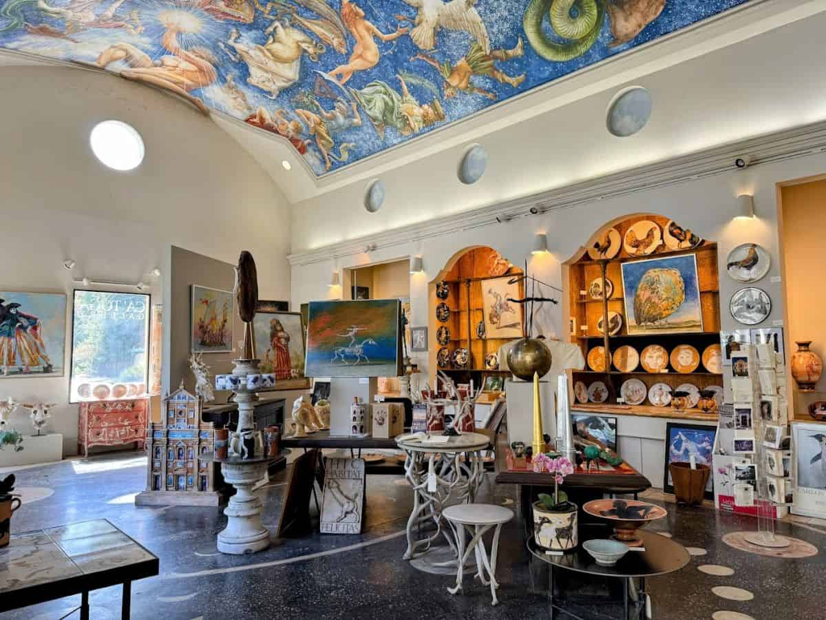 Inside Ca’ Toga Galleria, vibrant artwork and painted ceiling frescos fill the eclectic space, making it one of the best cultural things to do in Calistoga.