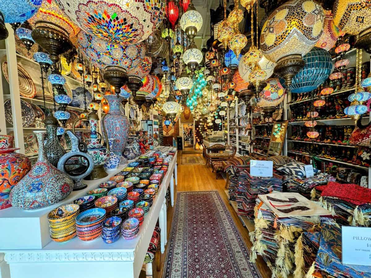A vibrant Turkish decor shop filled with colorful mosaic lamps, hand-painted ceramics, and patterned textiles—Ottoman Art is a visually stunning stop when exploring things to do in St. Helena.