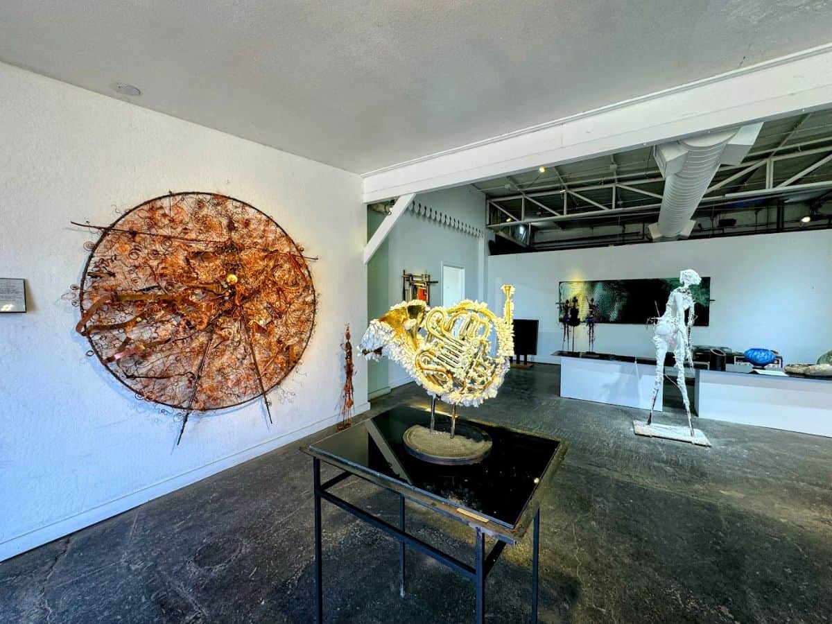 Contemporary sculptures and abstract installations displayed in the minimalist Calistoga Contemporary Arts Gallery, offering artsy things to do in Calistoga.