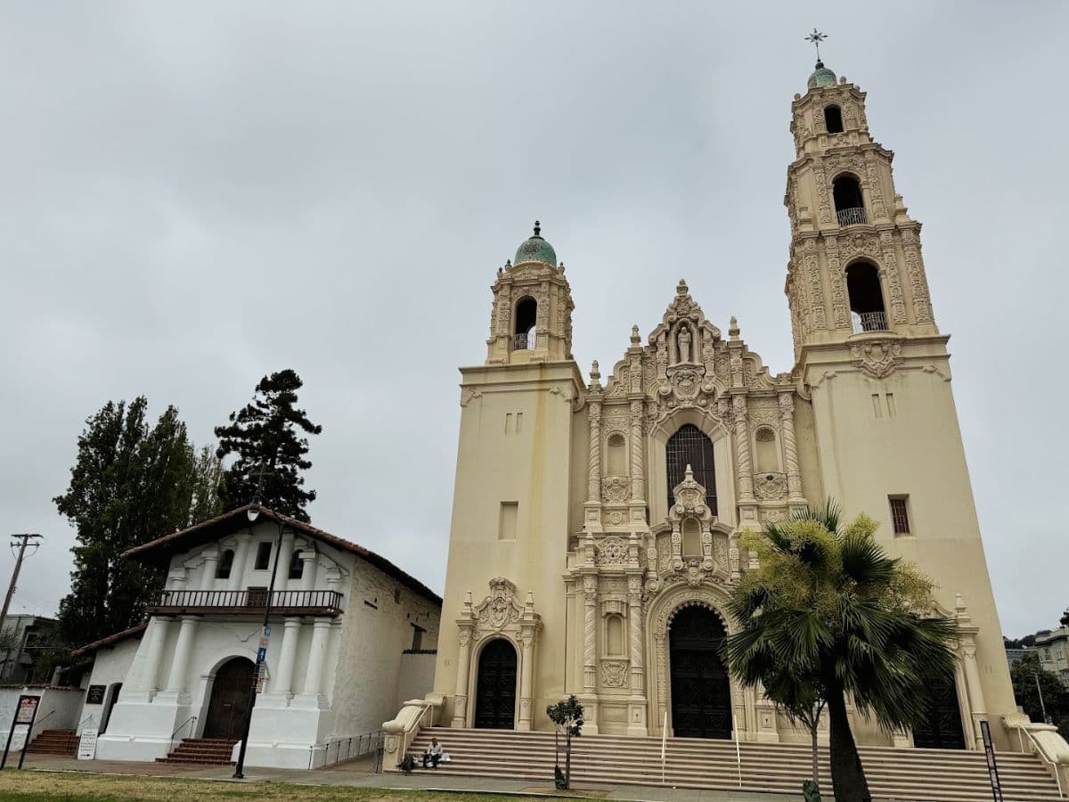 Elegant historic church in San Diego with ornate architecture and twin towers, representing the city's rich cultural heritage.