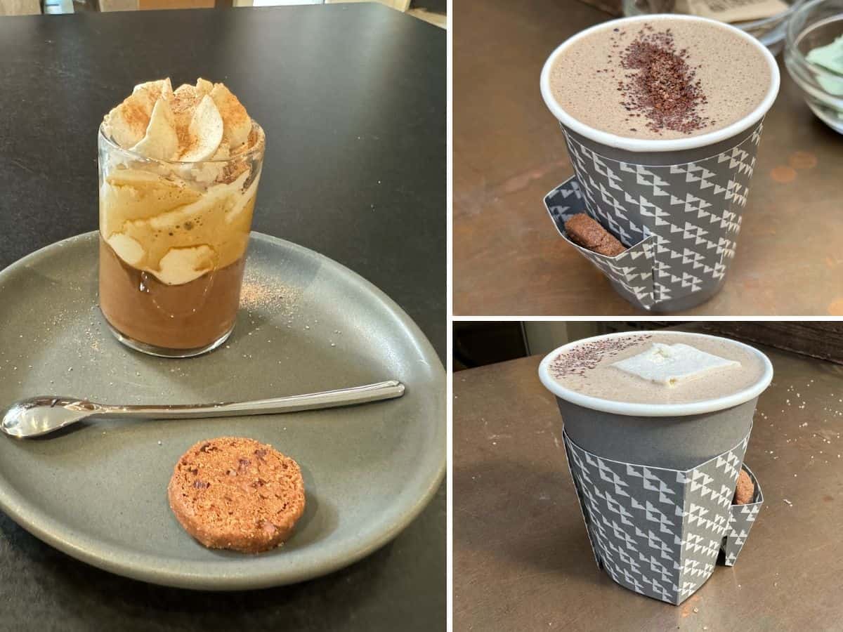 A rich cup of European-style hot chocolate with marshmallow at Dandelion Chocolate, one of the Best Spots to eat in San Francisco.
