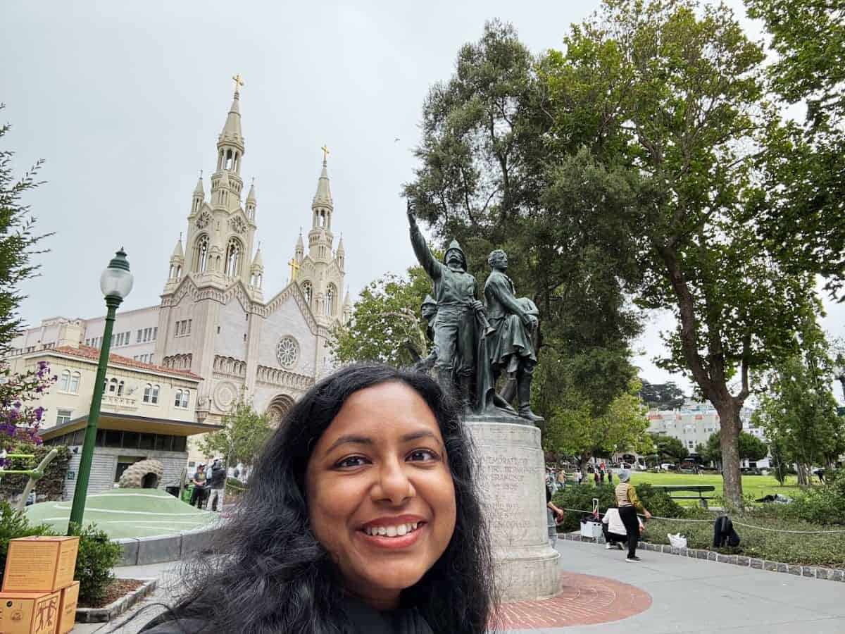 Historic church and monument in Bae Area and Beyond featuring cultural landmarks and public spaces in San Francisco.