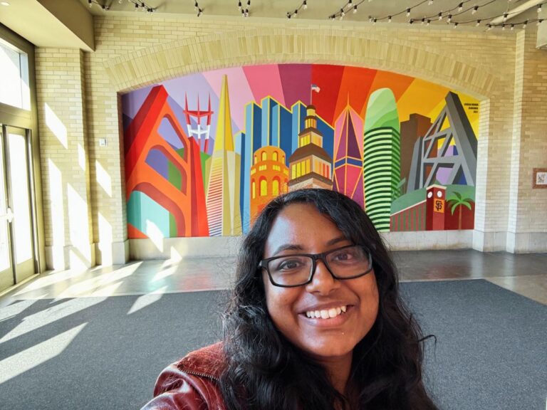 Colorful San Francisco skyline mural at Bae Area and Beyond.